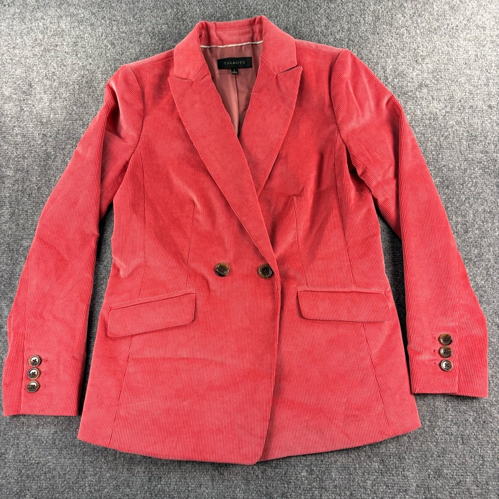 Talbots Rose-Coral Corduroy Double-Breasted Blazer